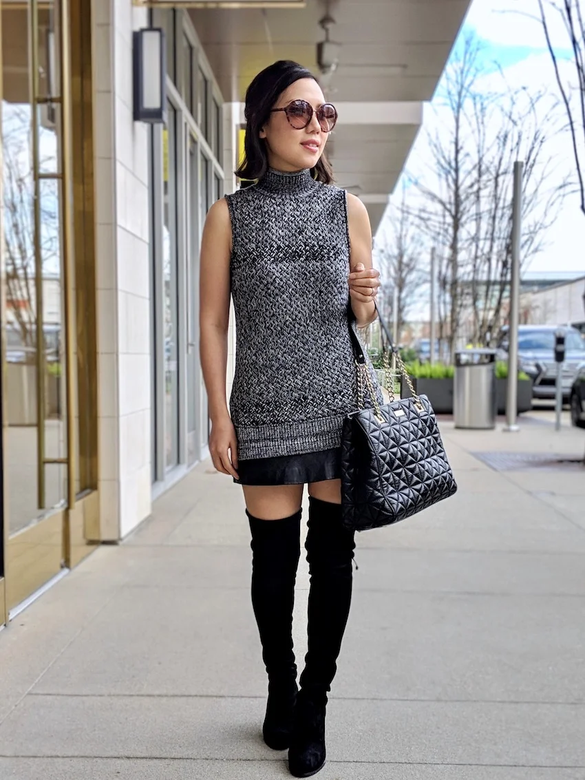 Alice Olivia Sleeveless Sweater and Stuart Weitzman Hiline Suede